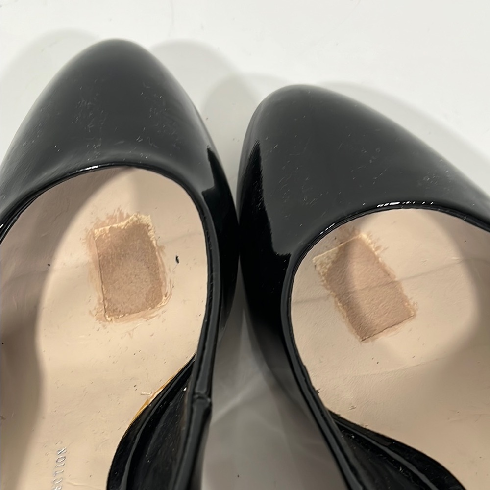 Franco Sarto Black and Tan Wedge Shoes patent leather straw wedge pump - Picture 5 of 7